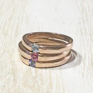 AUTHENTIC BLOOM NYC PINK TOURMALINE AQUAMARINE TANZANITE 3-STACK SSRG SIZE: 5.75